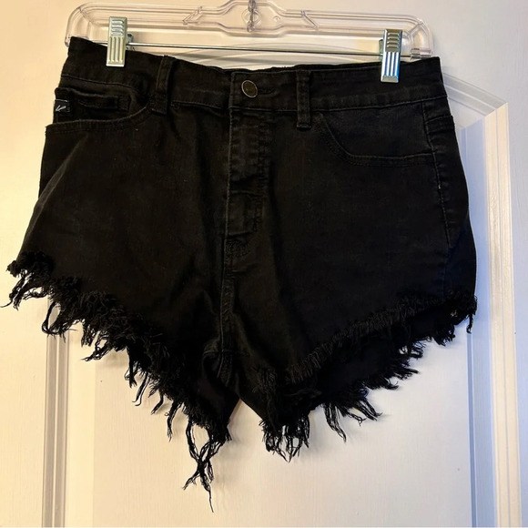 KanCan Shorts Women 9/28 Cut-Off Faded Black Distressed Stretch Denim High Rise - Picture 1 of 9